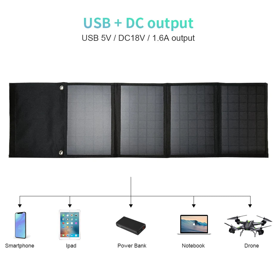 Foldable Solar Panel 5V Portable Battery Charger USB Port Outdoor Waterproof Power Bank for Phone PC Car RV Boat-3