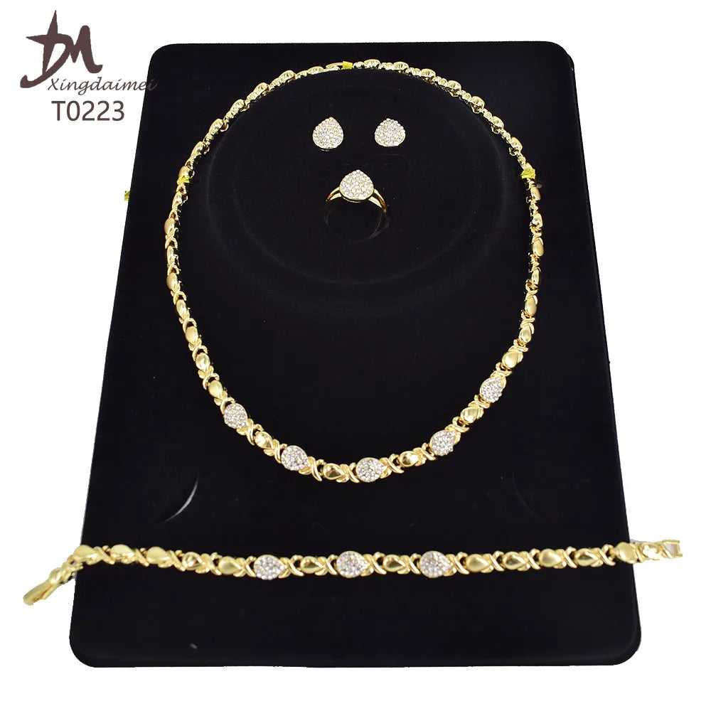 T0223 New Design Hot Sale 18K Gold Water Drop Diamond Jewelry Set-3