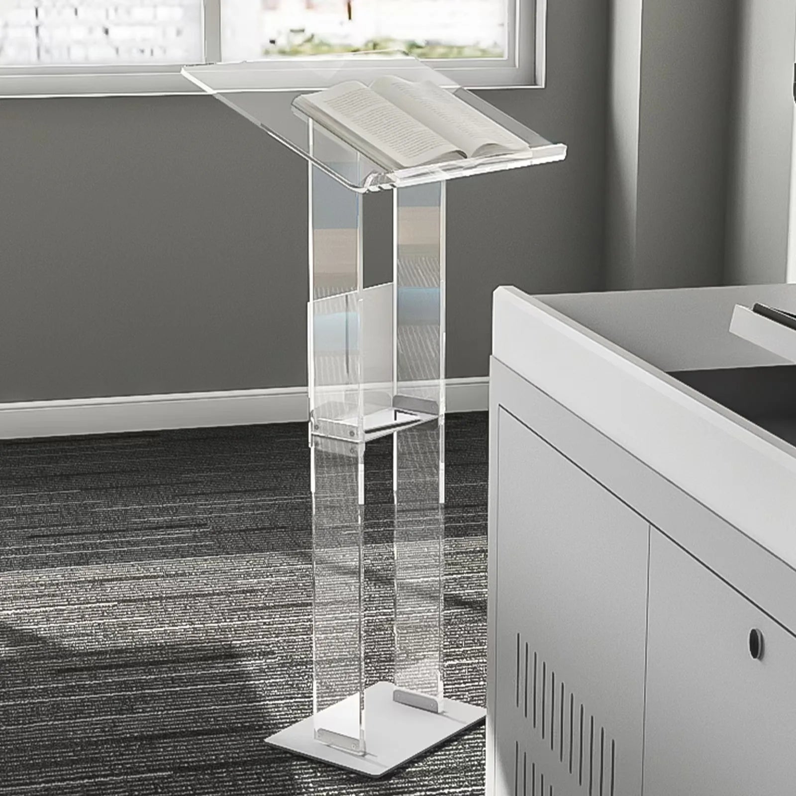 Modern Transparent C1rylic Podium Factory Direct Sales for Church School Supermarket Hotel-for Speech Platform or Conference-0