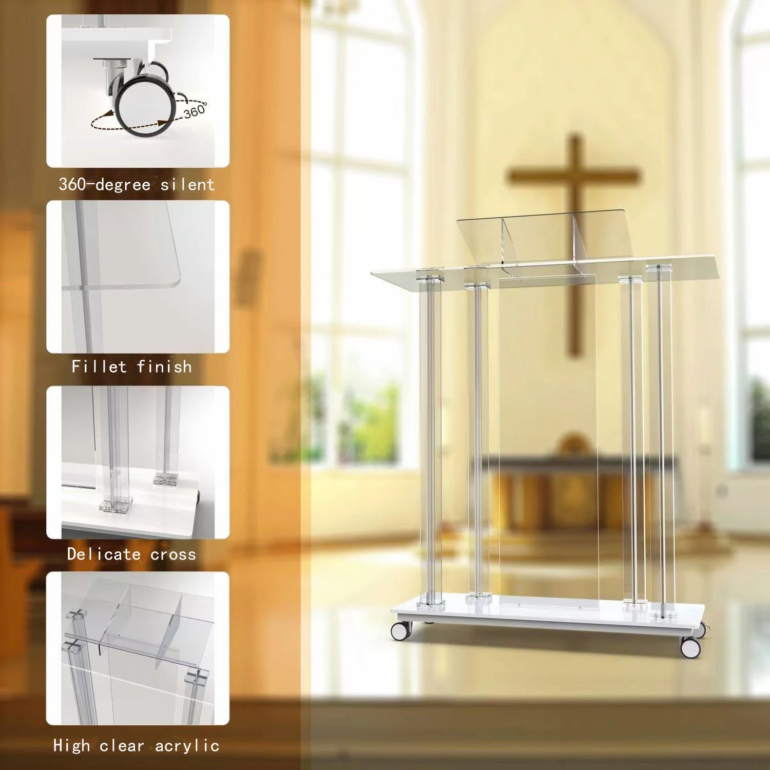 Large Size Modern Acrylic Podium Transparent Lecture Host Desk for School Supermarket Hotel Luminous Wedding MC Desk-1