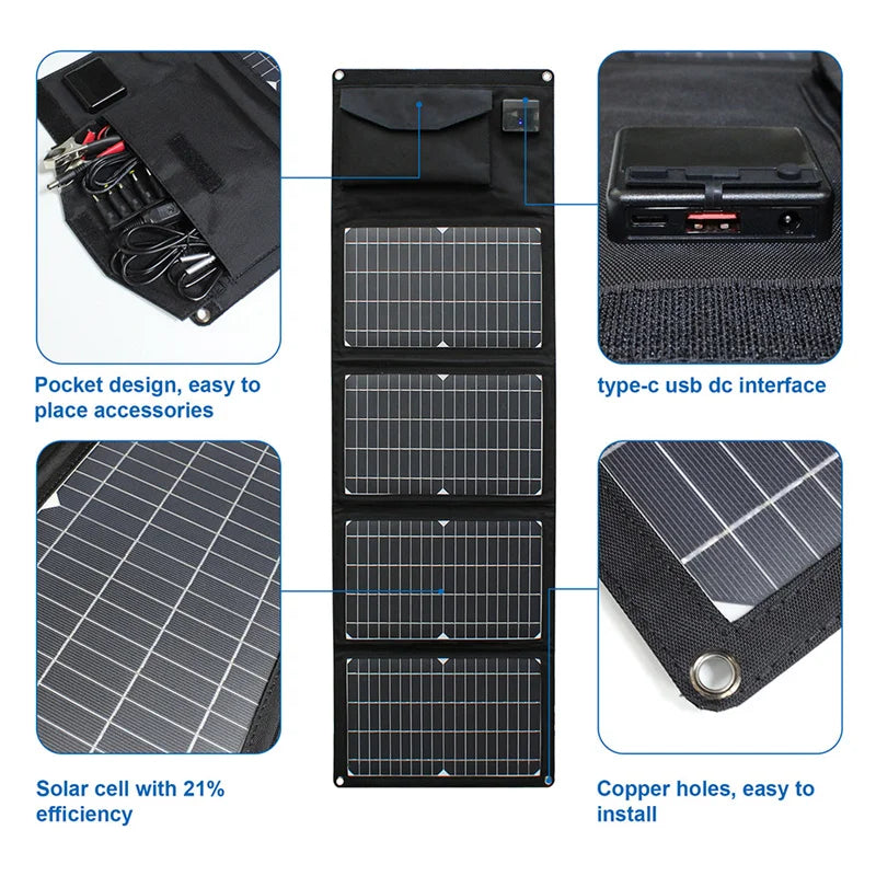 Portable Foldable Solar Panel 21W 28W 60W 100W Sun Power Charger Waterproof Solar PV Photovoltaic Cleaner System-3