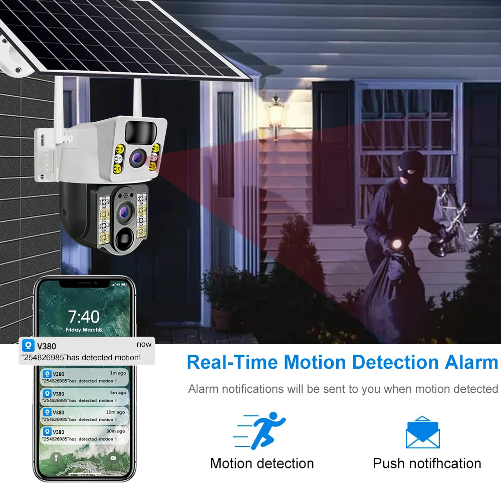 OEM WiFi Solar Panel Powered Dual Lens Surveillance CCTV Camera V380 Pro Wireless Outdoor Security WiFi Solar Camera-5