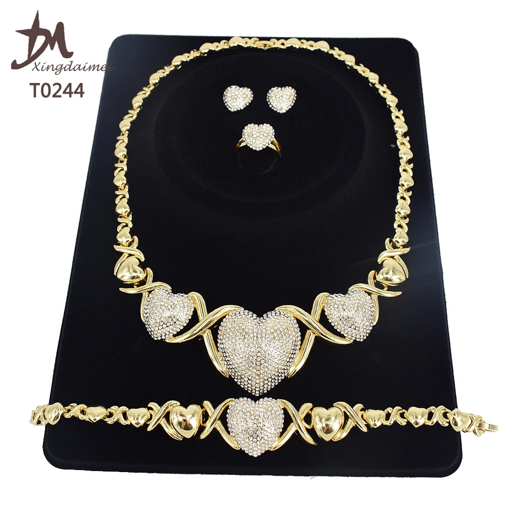 T0244 New Big Heart XO Jewelry Set Hot Sale Wedding High Quality 18K Gold Plated Jewelry Set-1