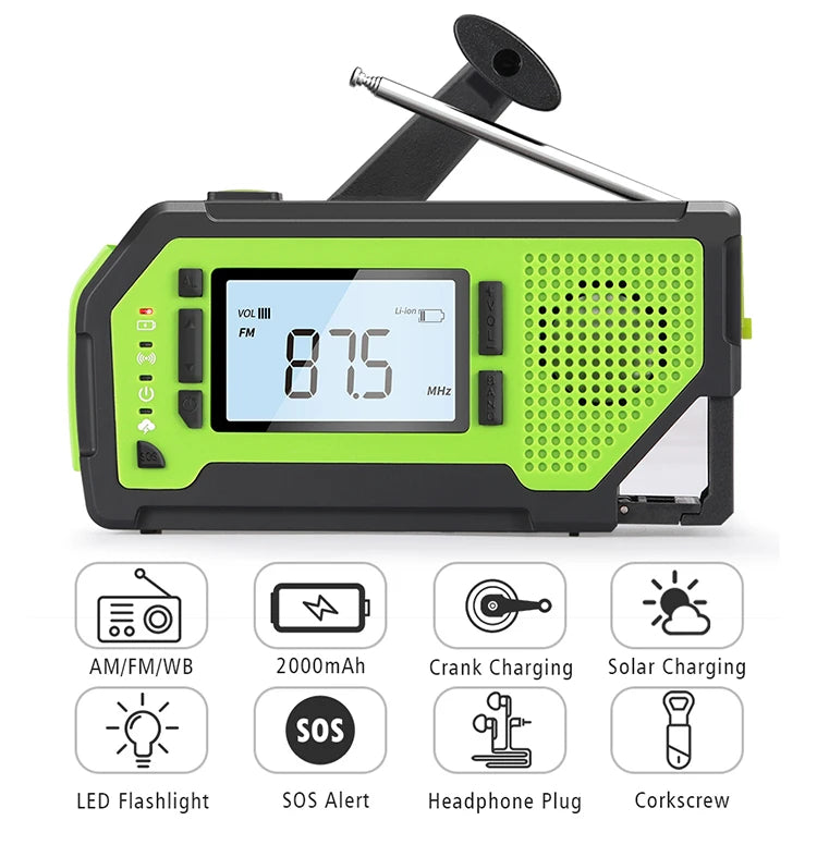 Waterproof Hand Cranked Emergency Solar Power Bank Wind-up Weather Radio with Micro USB Input Interface-1