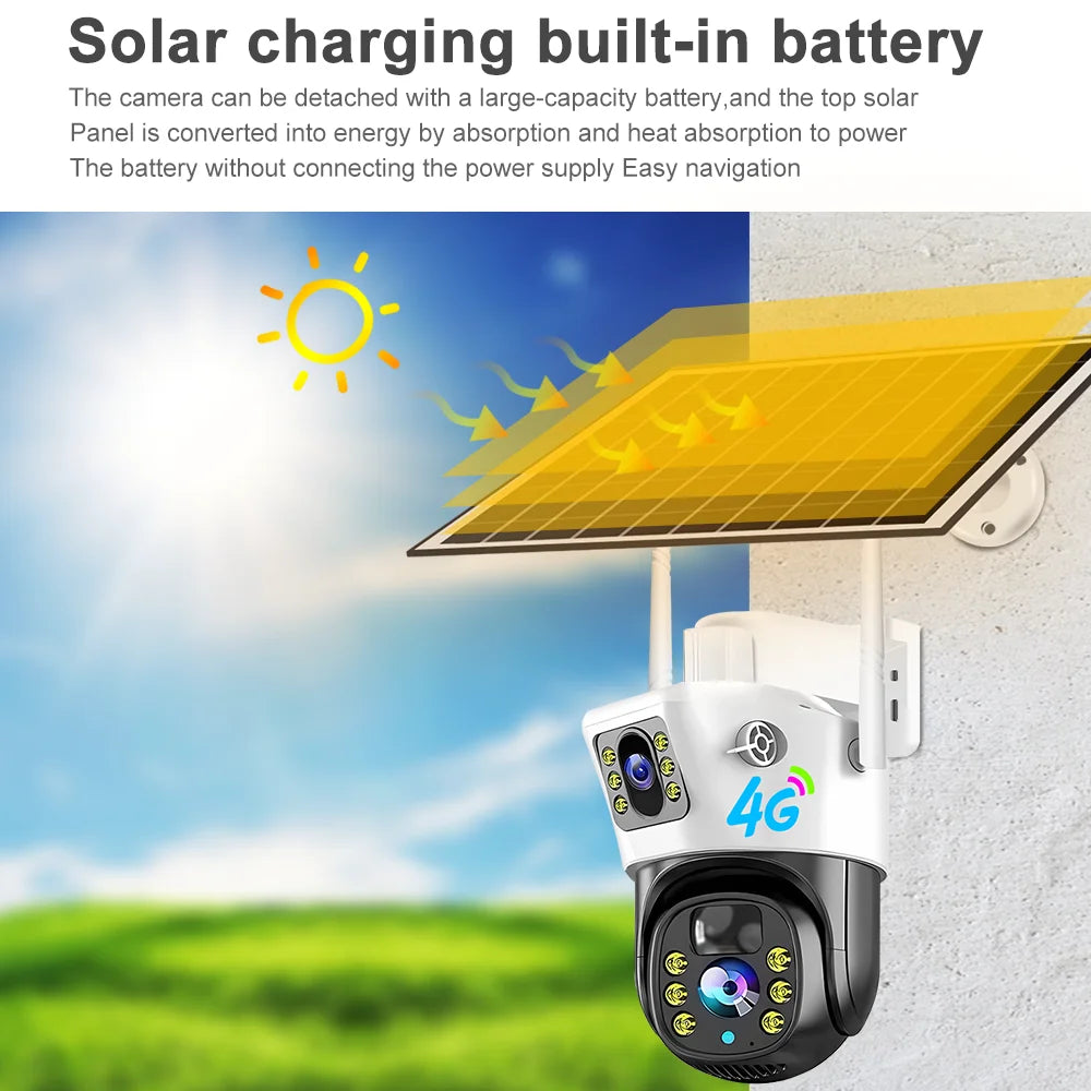7.5W Solar Panel 8000mah Battery Camara Seguridad Exterior Wireless Dual Lens 4MP V380Pro 4G Camera De Surveillance Sans Fil Sim-3