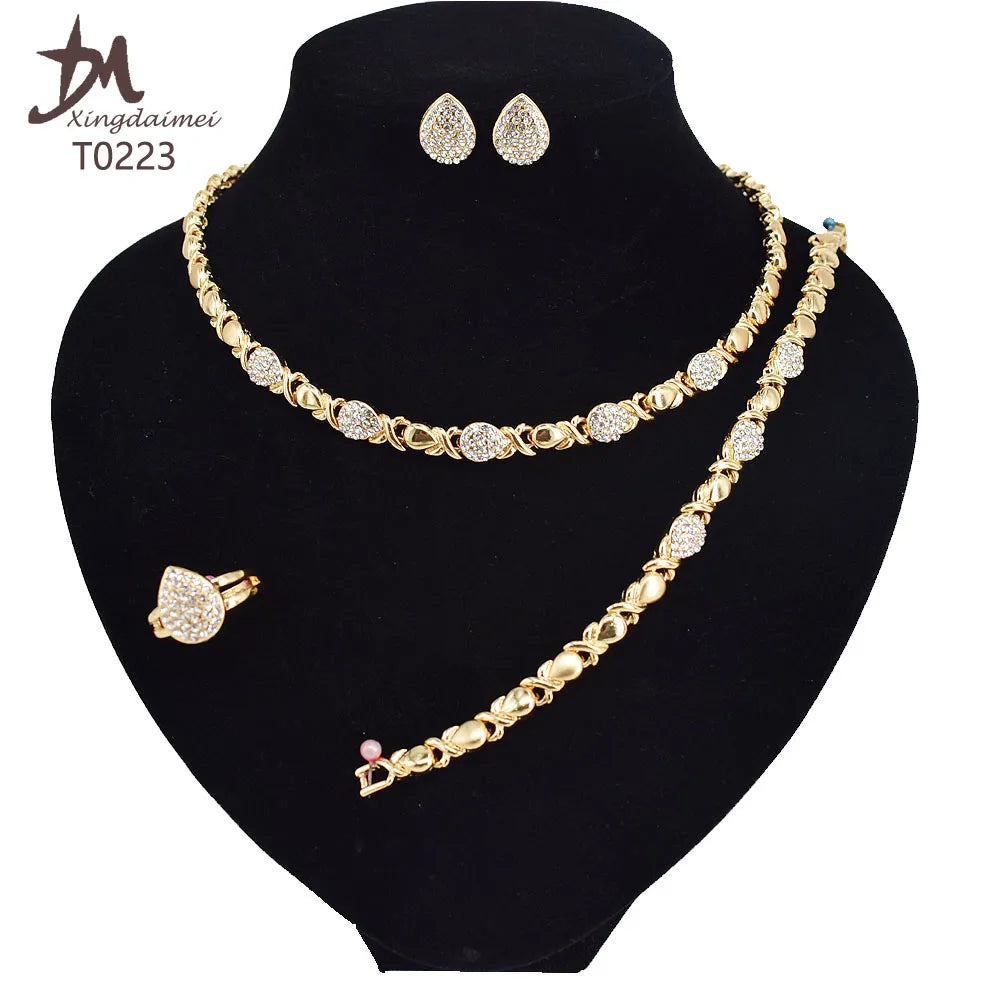 T0223 New Design Hot Sale 18K Gold Water Drop Diamond Jewelry Set-4