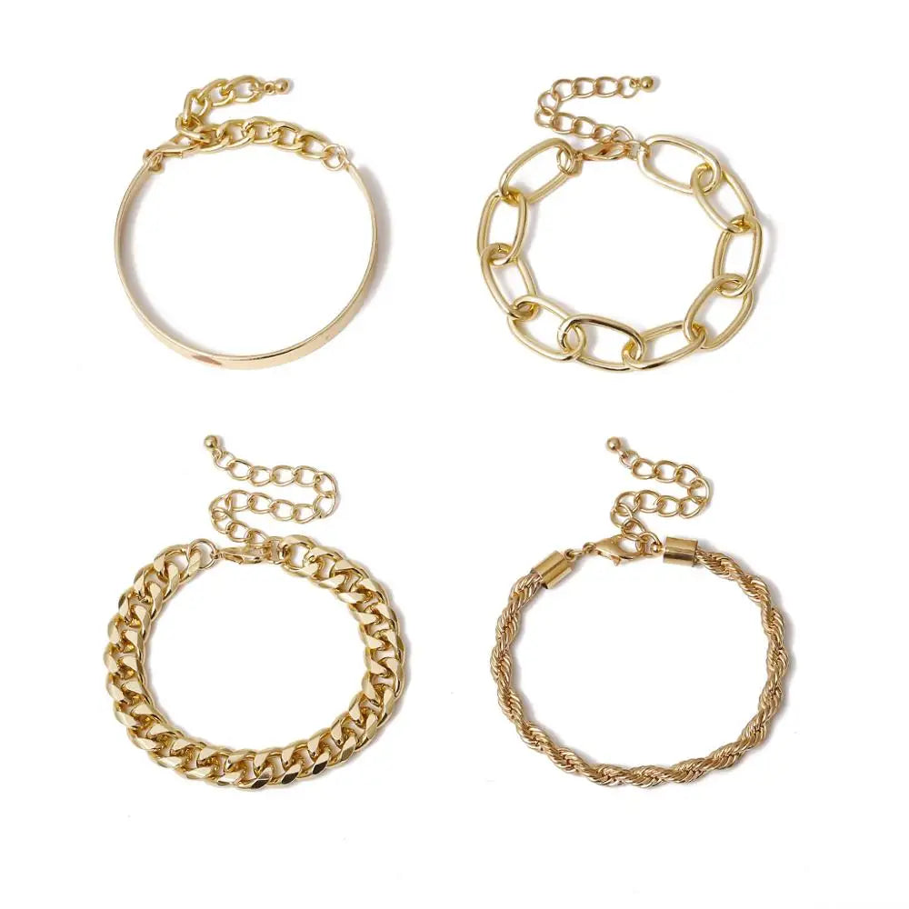 HOVANCI Vintage  14K Gold Plated Bracelets Bangles Set Charm Gold Bracelet for Women Jewelry Accessories-2