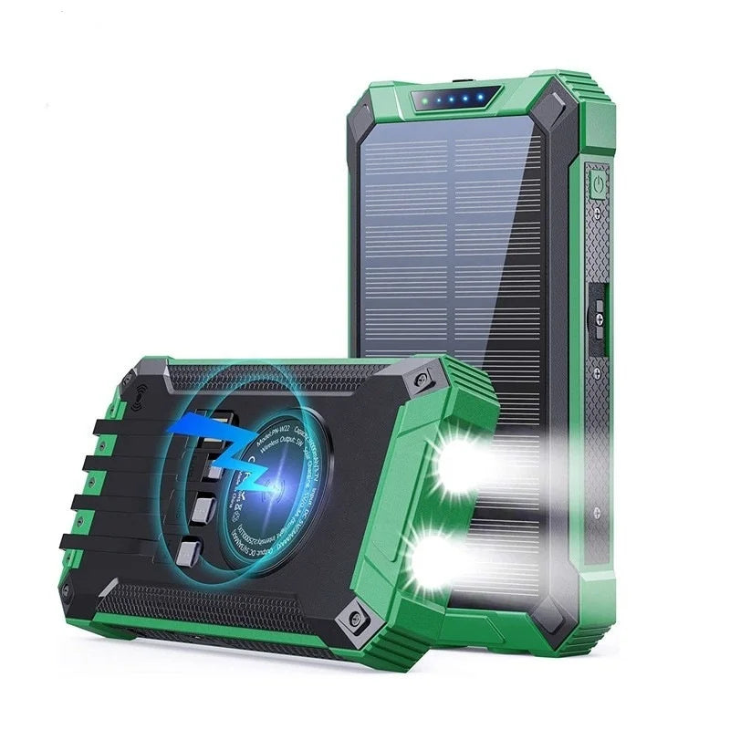 20000mAh Waterproof Outdoor Solar PowerBank Portable Dual USB with 4 Cables and Micro USB Interface Wireless Travel Charger-0