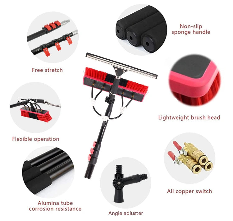 Best Selling Easy Handle Solar Panels Cleaning Brush Water Fed Brush Window Cleaning Kit Telescopic Aluminum Water Fed Pole-4