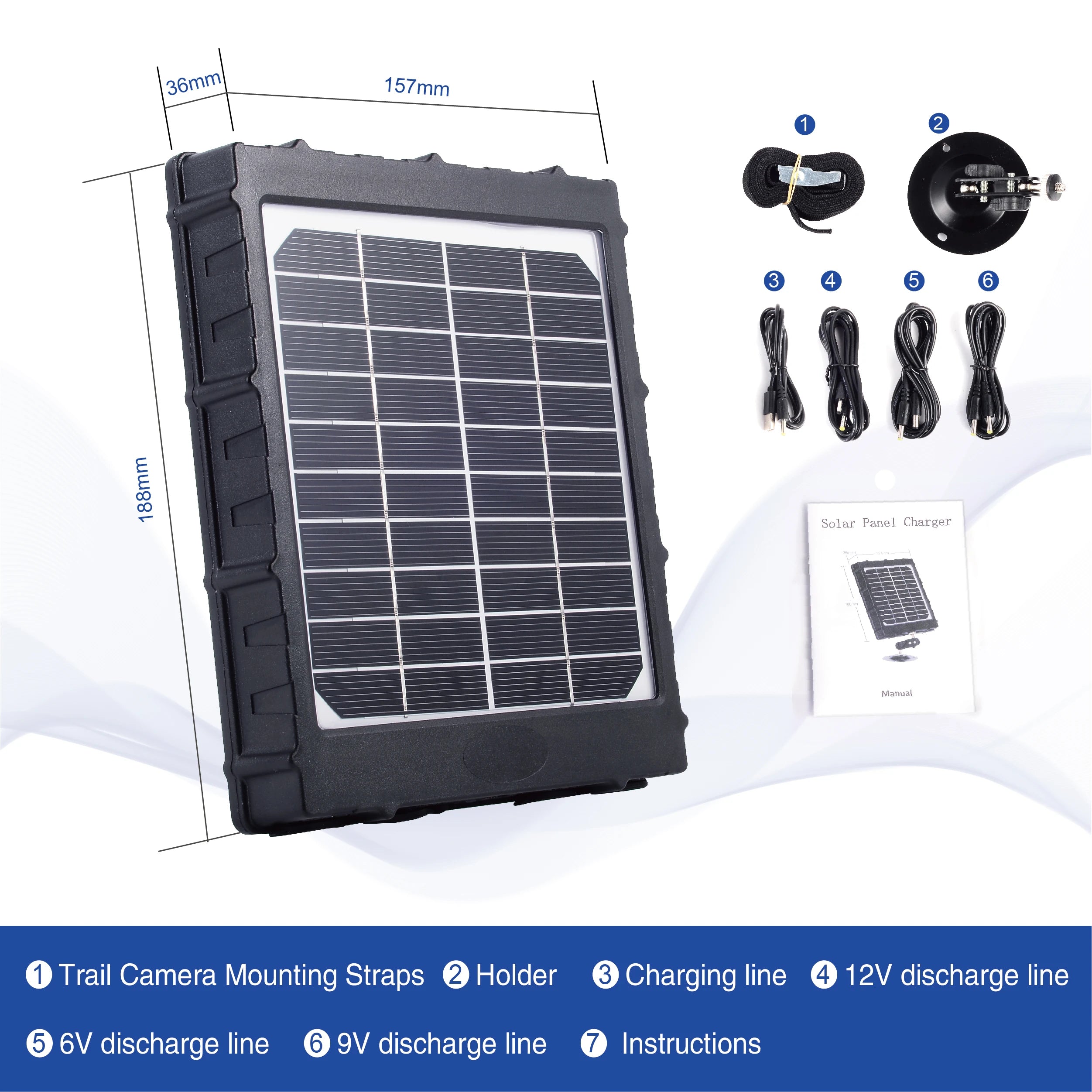 Solar Panel Battery 8000mAh 12V Trail Camera Solar Panel High-Efficiency Photovoltaic Panels for Hunting Camera Game Camera-3