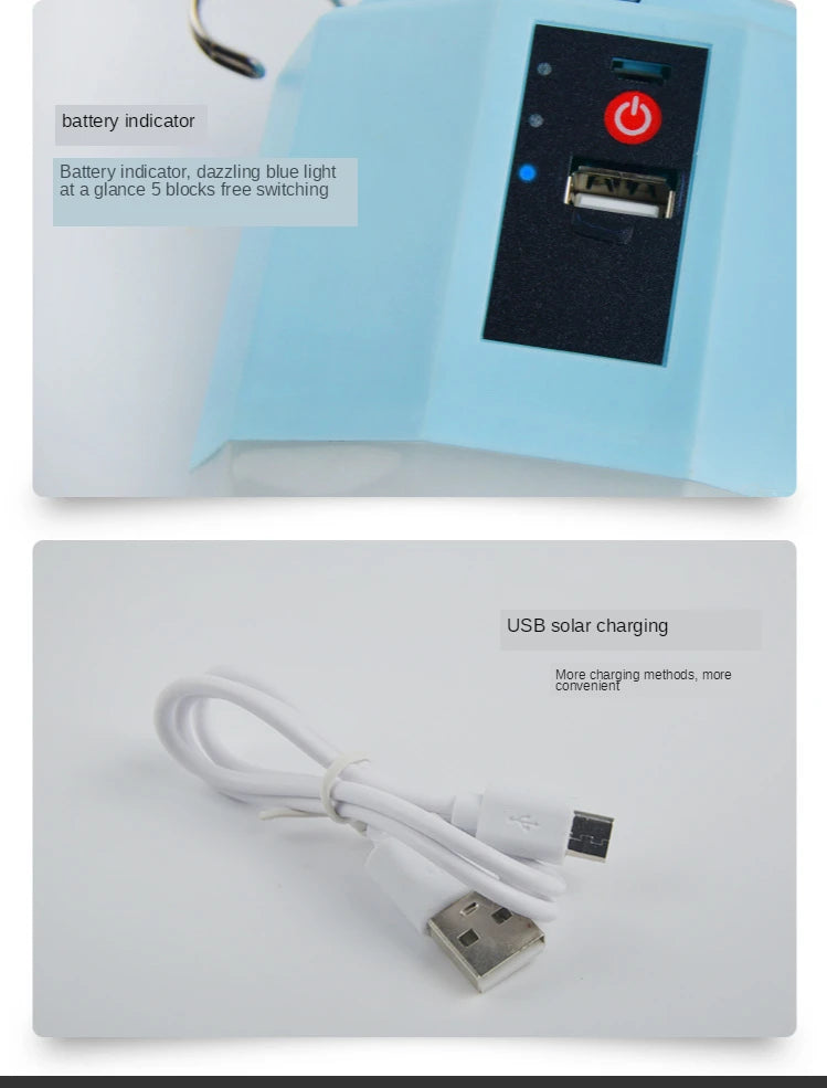 Portable LED Rechargeable Light Lantern with Solar Panel DC Mobile Phone Charger ABS Emergency Lamp Hanging Design-5