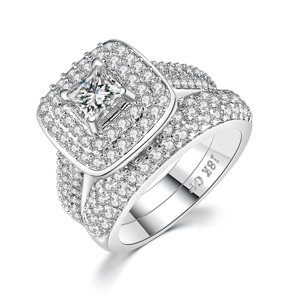 Hot Selling Women's Gorgeous Princess Cut Cubic Zirconia Promise Engagement Bridal Wedding Ring Set-6