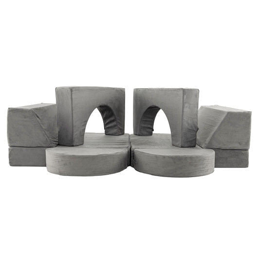 8 Pieces Kids Modular Play Sofa with Detachable Cover for Playroom and Bedroom-Gray-0