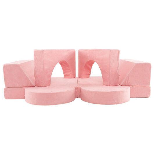 8 Pieces Kids Modular Play Sofa with Detachable Cover for Playroom and Bedroom-Gray-3