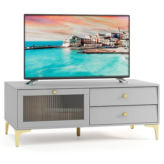 TV Stand with Compartment and Drawers for 55 Inch TV-Gray-2