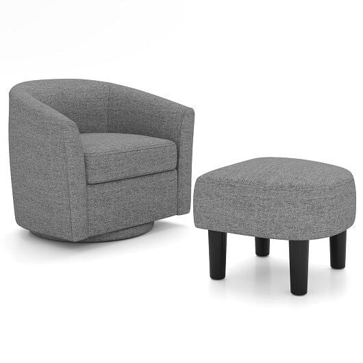 Modern Club Swivel Accent Chair with Ottoman Footrest Curved Backrest-Grey-0