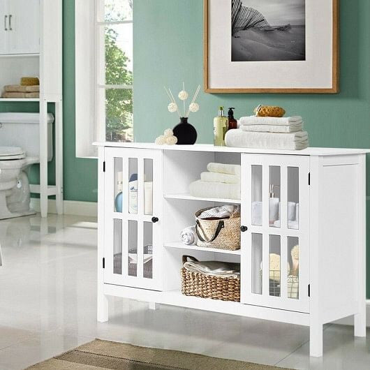 Wooden TV Stand Console Cabinet for 50 Inch TV-White-2