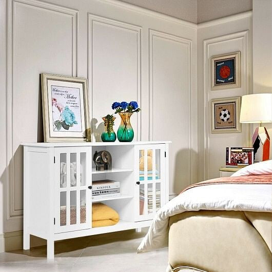 Wooden TV Stand Console Cabinet for 50 Inch TV-White-4