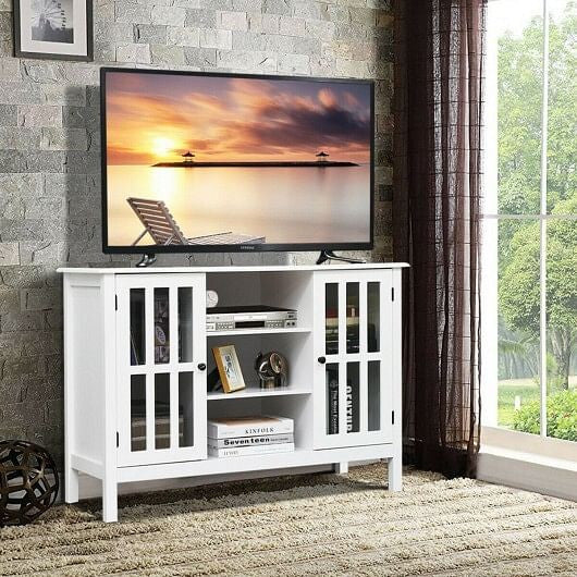 Wooden TV Stand Console Cabinet for 50 Inch TV-White-5