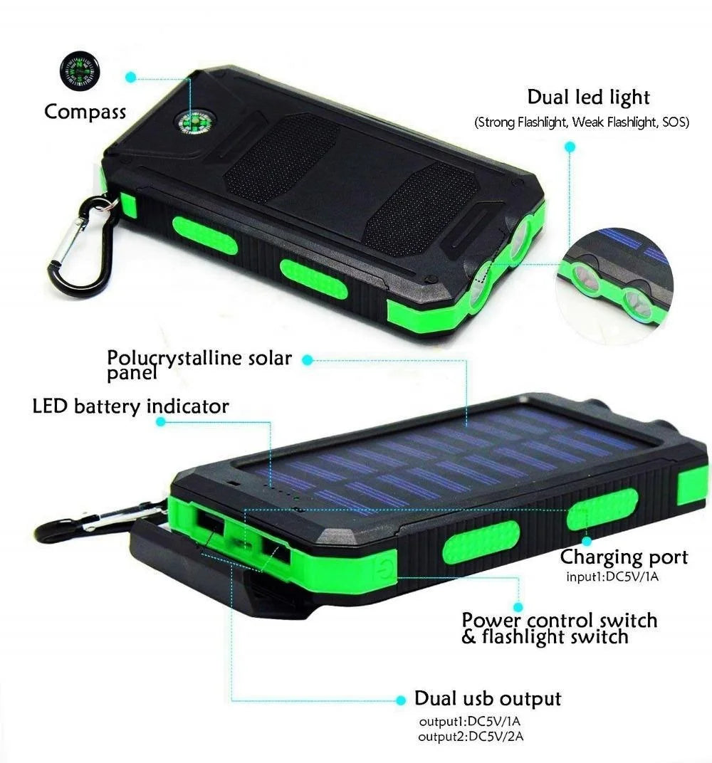 Portable Waterproof 20000mAh S11 Solar Powerbank with LED Light Dual USB Mobile Phone Charger External Battery Pack Powerbanks-2