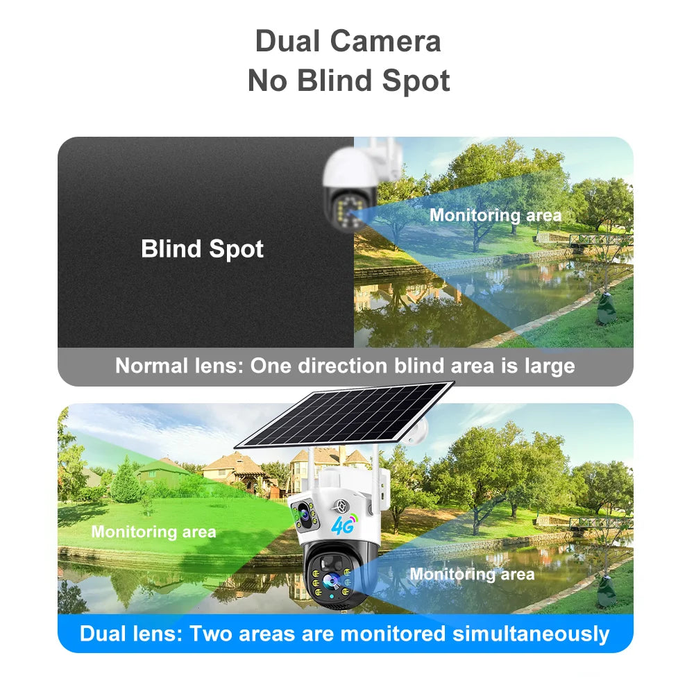 7.5W Solar Panel 8000mah Battery Camara Seguridad Exterior Wireless Dual Lens 4MP V380Pro 4G Camera De Surveillance Sans Fil Sim-4
