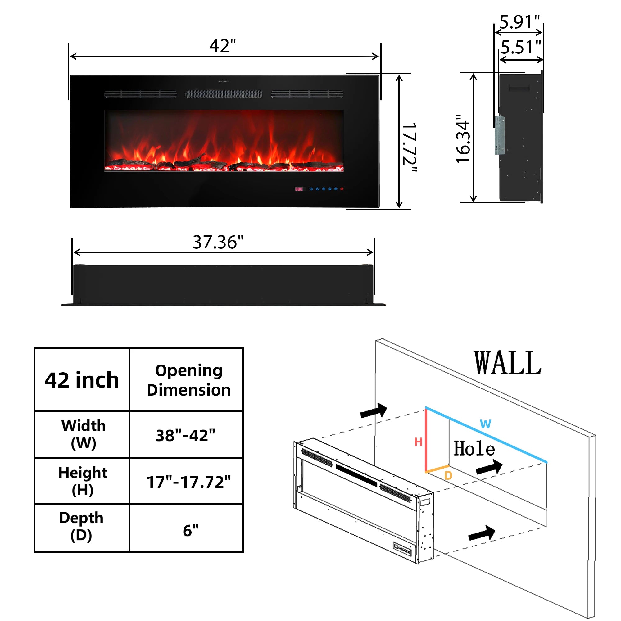 Luxstar 42R Inch Luxury Electric Fireplace Modern LED 13-Color Heaters for Household Living Room-2
