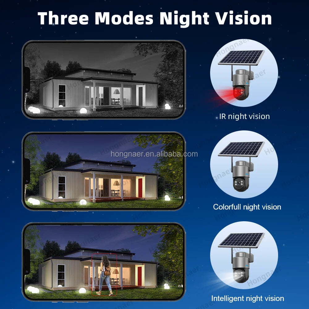 Hongnaer 4MP Solar Panel Powered 4G Wireless Network Surveil PTZ Camera Eseecloud Outdoor 4G Sim Card CCTV Solar Security Camera-4