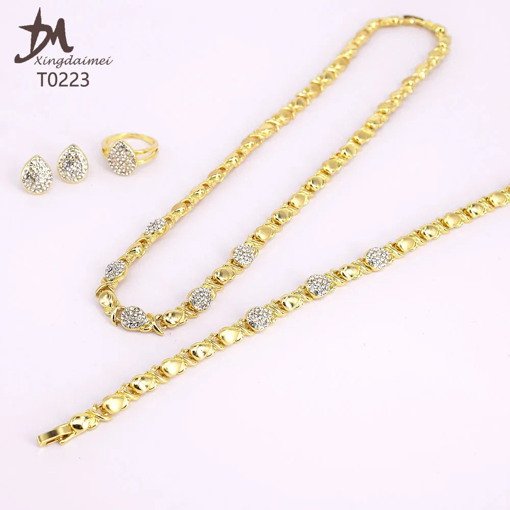 T0223 New Design Hot Sale 18K Gold Water Drop Diamond Jewelry Set-2
