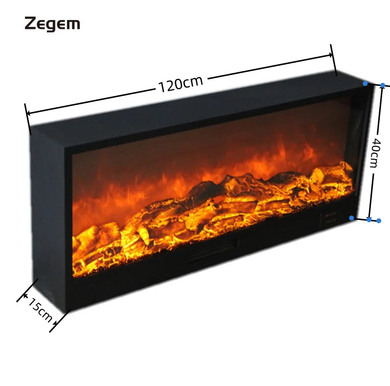 120cm Realistic LED Electric Fireplace 1500W Heating Device Fire Effect Steel Remote Control Insert Household Hotel US-0