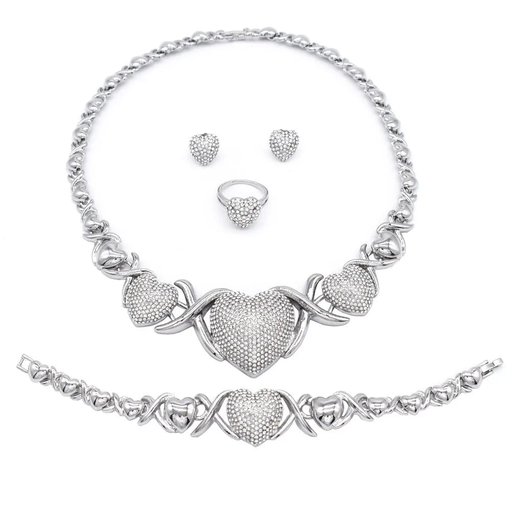 T0244 New Big Heart XO Jewelry Set Hot Sale Wedding High Quality 18K Gold Plated Jewelry Set-3