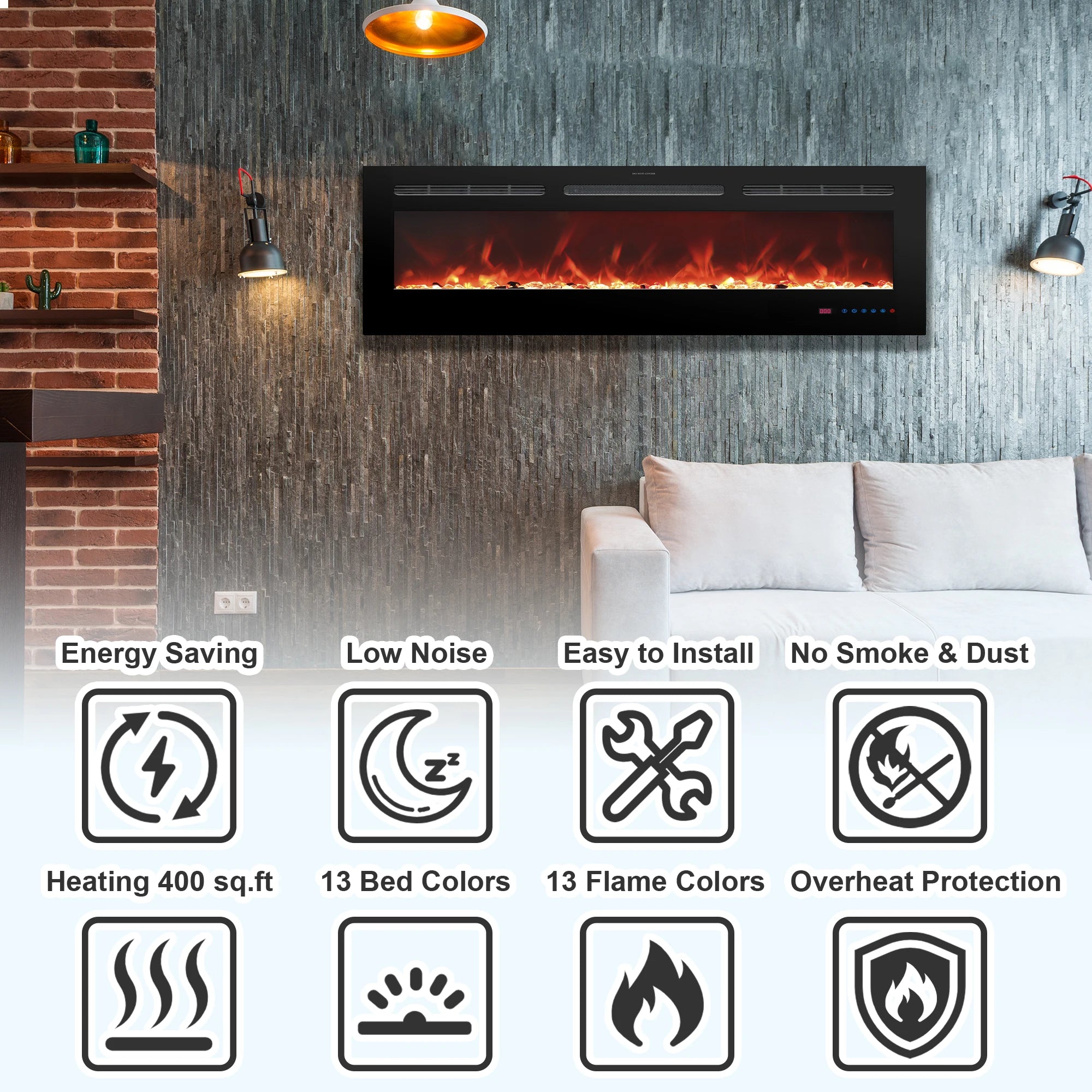 Luxstar 42R Inch Luxury Electric Fireplace Modern LED 13-Color Heaters for Household Living Room-4