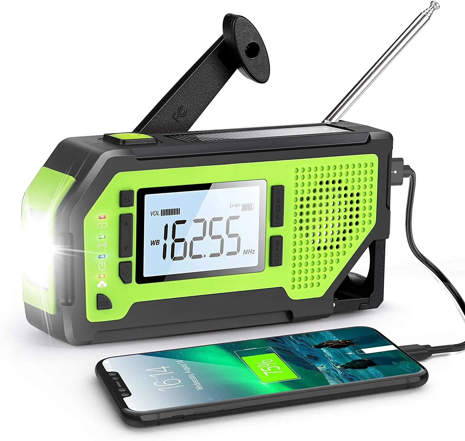 Waterproof Hand Cranked Emergency Solar Power Bank Wind-up Weather Radio with Micro USB Input Interface-0