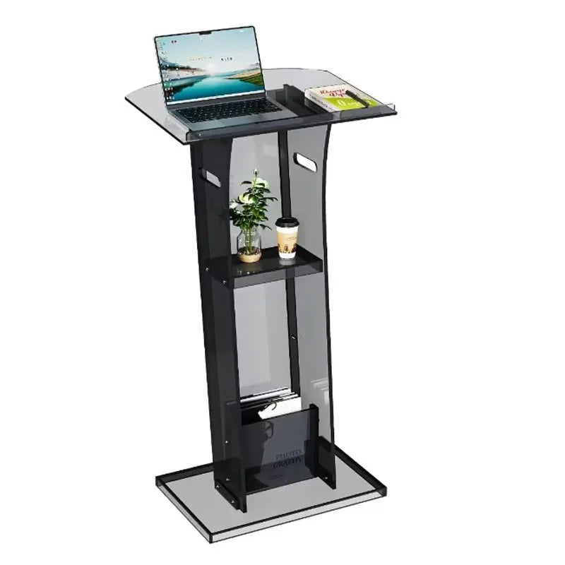 Customizable Black Acrylic Lecture Desk Modern Design for School Wedding Celebrations MC Use for Supermarkets Hotels-0