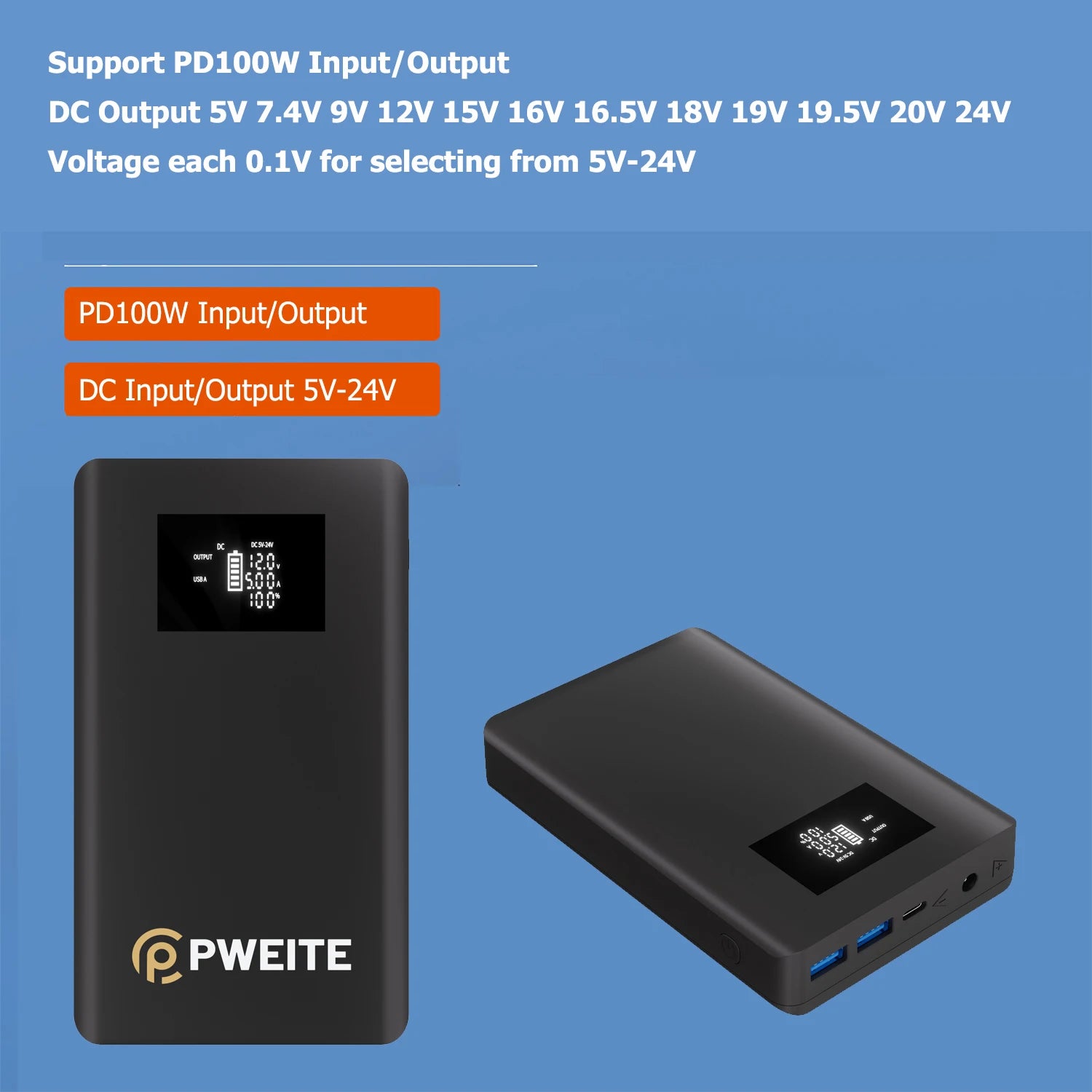 PWEITE PD100W DC 15V 18V 19V 20V 12V 24V CPAP Laptop Powerbank Portable Solar Battery Charger Pass Through Power Bank 20000mah-2