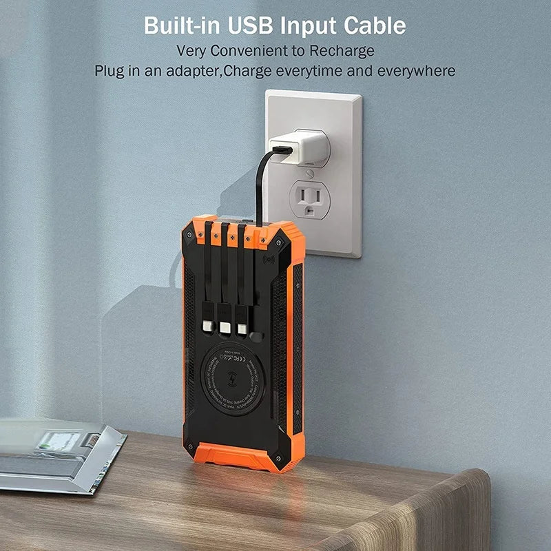 20000mAh Waterproof Outdoor Solar PowerBank Portable Dual USB with 4 Cables and Micro USB Interface Wireless Travel Charger-3