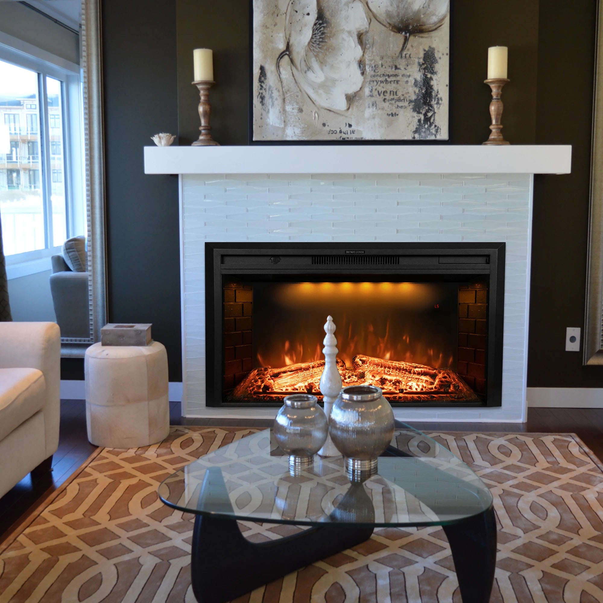 Luxstar 33-Inch Modern Electric Fireplace Insert Factory Wholesale Cheap Built-in Decorative with Heat for Household Use-1