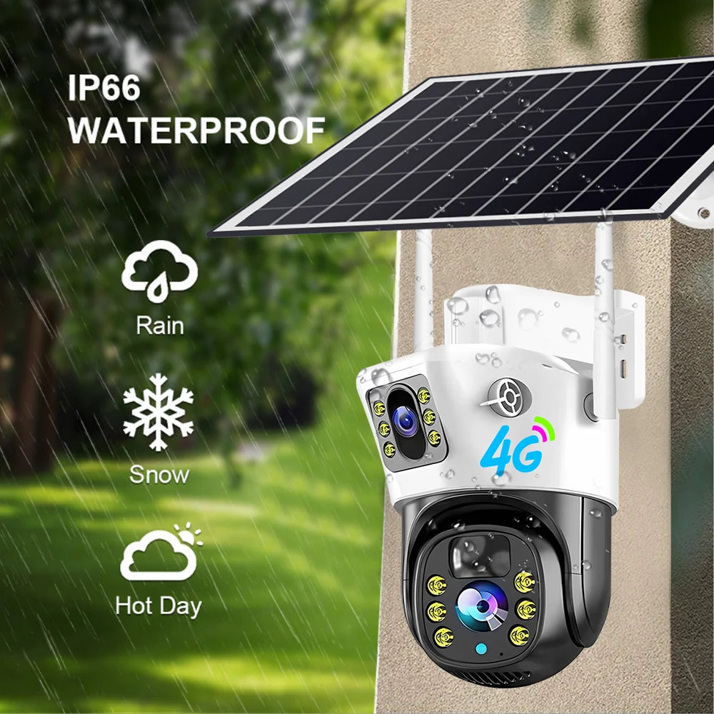 7.5W Solar Panel 8000mah Battery Camara Seguridad Exterior Wireless Dual Lens 4MP V380Pro 4G Camera De Surveillance Sans Fil Sim-1