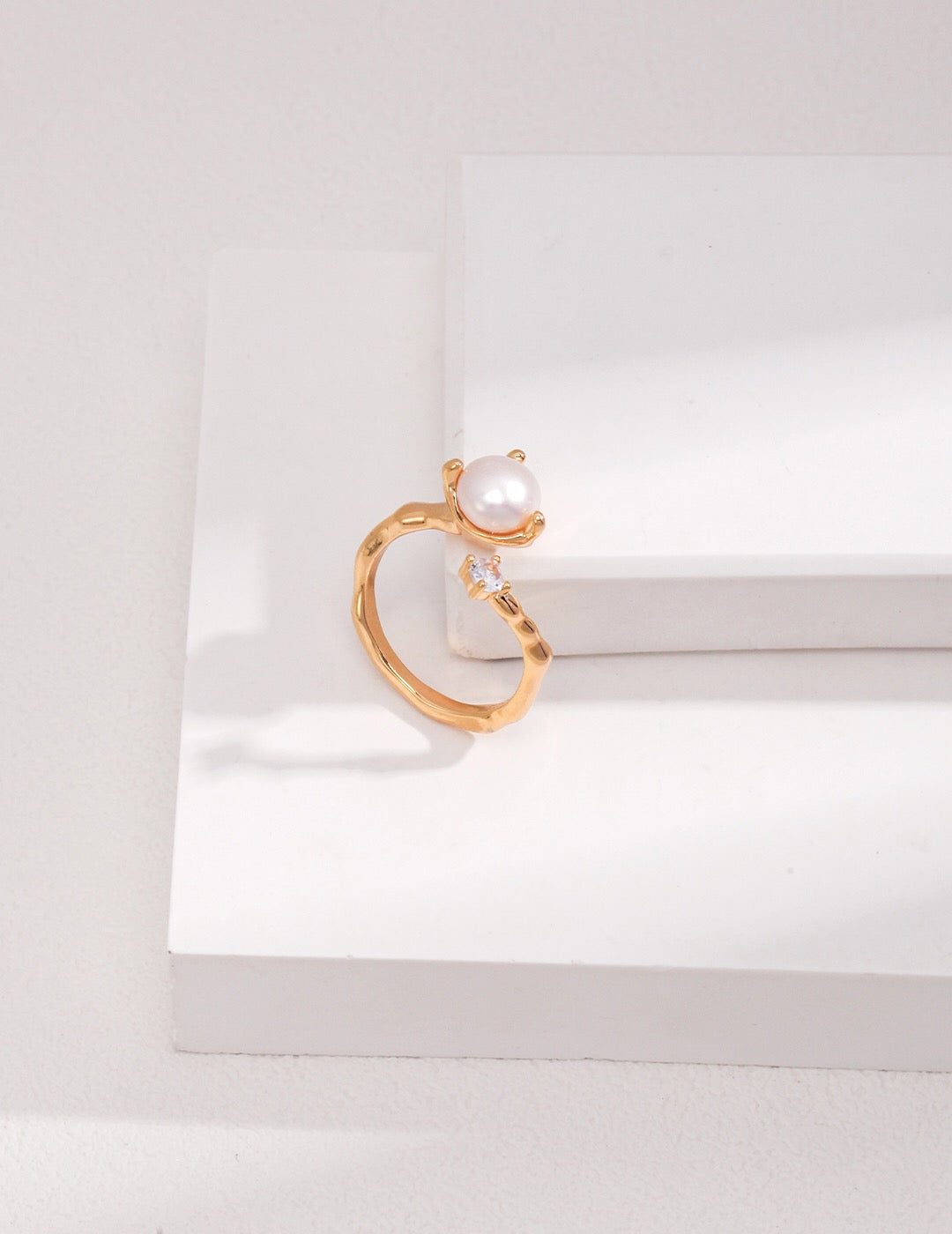 Freshwater Pearl With Zircon Open Ring-2