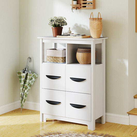24 Inch Floor Cabinet with 2 Open Compartments and 2 Drawers-White-3