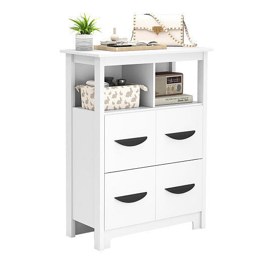24 Inch Floor Cabinet with 2 Open Compartments and 2 Drawers-White-0