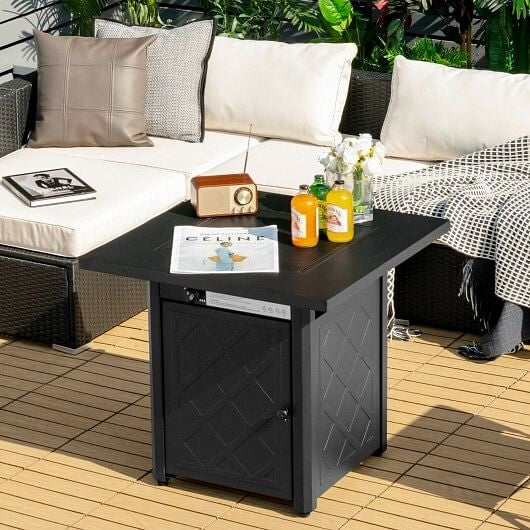 28 Inch Propane 50 000 BTU Patio Square Gas Fireplace with Lava Rock-Black-0