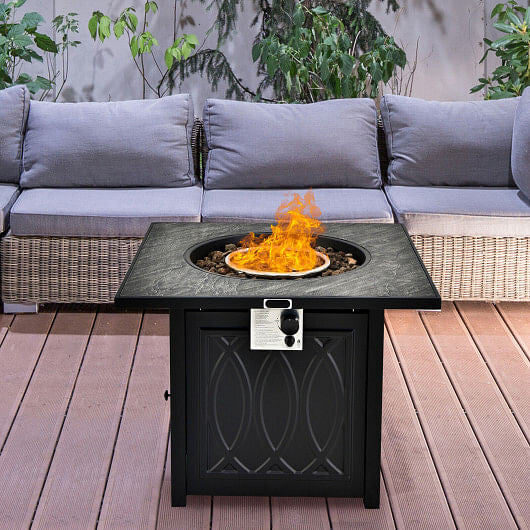32 Inch Propane Fire Pit Table Square Tabletop with Lava Rocks Cover 50000 BTU-Black-1