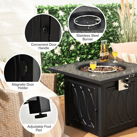32 Inch Propane Fire Pit Table Square Tabletop with Lava Rocks Cover 50000 BTU-Black-2
