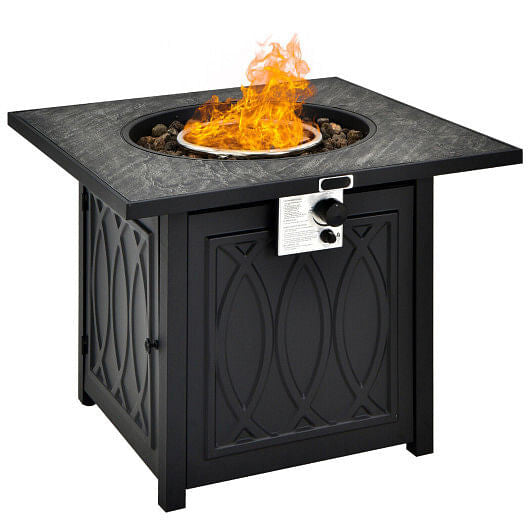 32 Inch Propane Fire Pit Table Square Tabletop with Lava Rocks Cover 50000 BTU-Black-0
