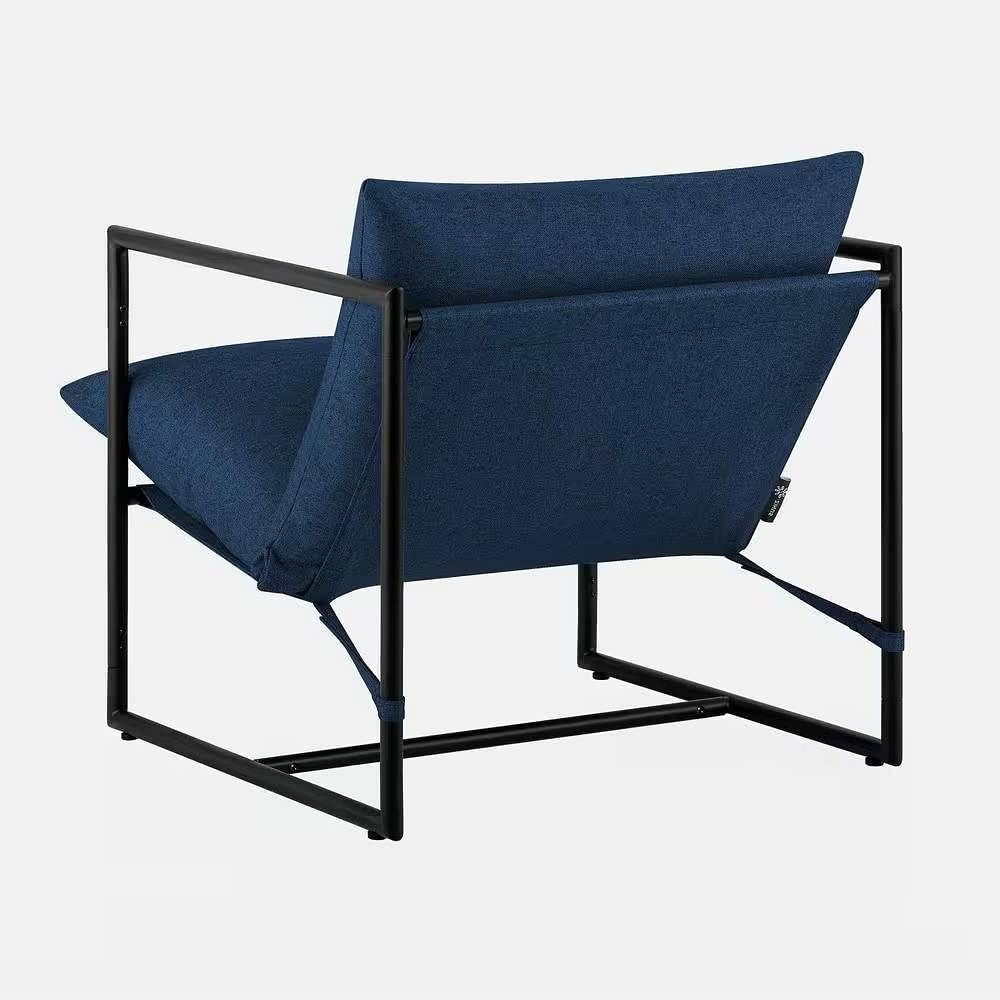 Modern Navy Blue Upholstered Accent Chair with Metal Frame-1