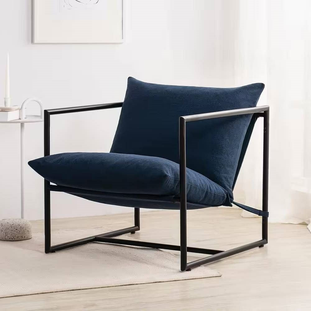 Modern Navy Blue Upholstered Accent Chair with Metal Frame-2