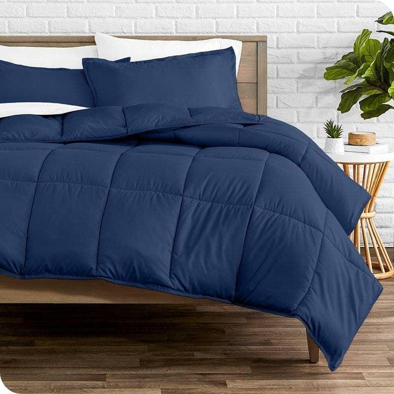 King/Cal King size Super Soft Down Alternative Comforter Set in Navy Blue-0