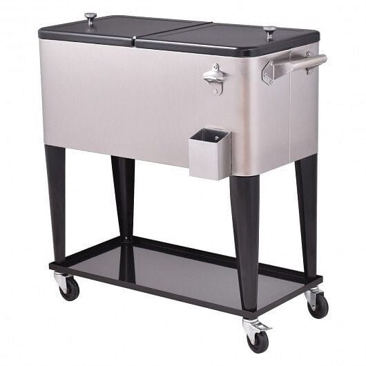80 Quart Patio Rolling Stainless Steel Ice Beverage Cooler-5