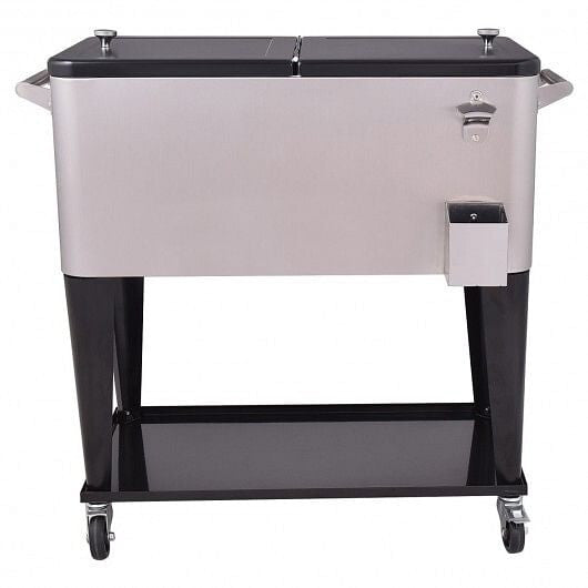 80 Quart Patio Rolling Stainless Steel Ice Beverage Cooler-1