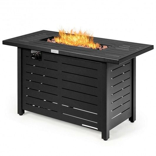 42 Inch 60 000 BTU Rectangular Propane Fire Pit Table with Waterproof Cover-3